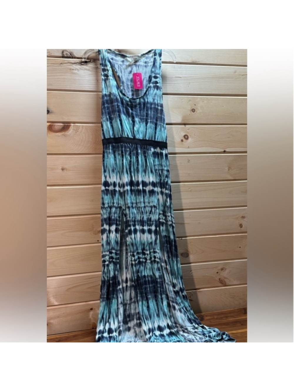 A'gaci Blue Green V Neck Maxi Dress Medium NWT